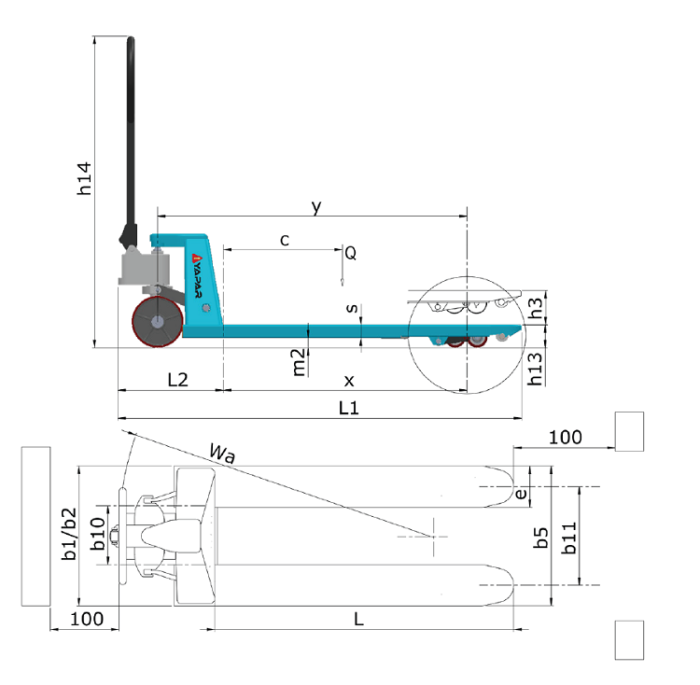 Manual pallet truck 2,5 t type YPT25 short/long fork length - Image 2